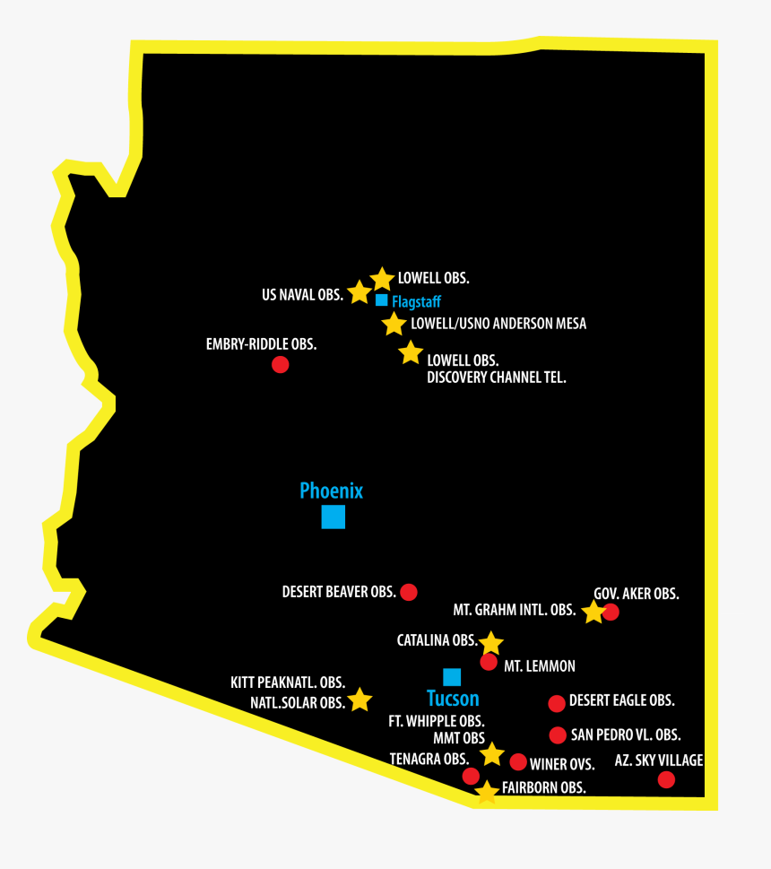 Map Of Observatories In Arizona, HD Png Download, Free Download