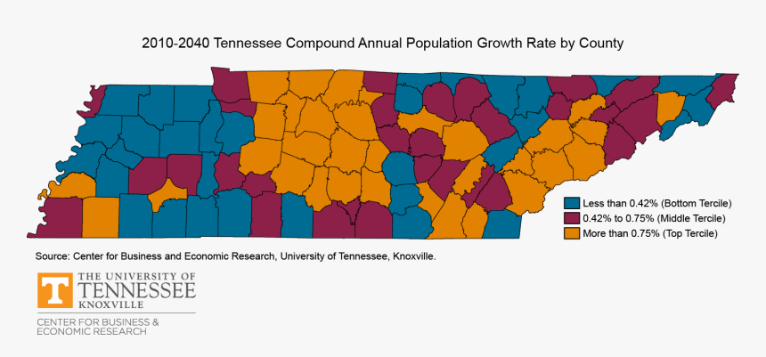 Popproj 2015 V2 Quantiles 2040edit - Tennessee Population Growth Map, HD Png Download, Free Download