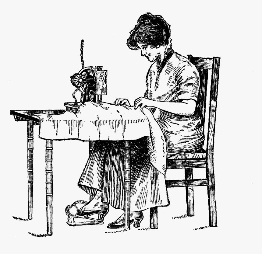 Woman Digital Stamp Design Sewing Digital Stamp Antique - Sewing Machine Drawing, HD Png Download, Free Download