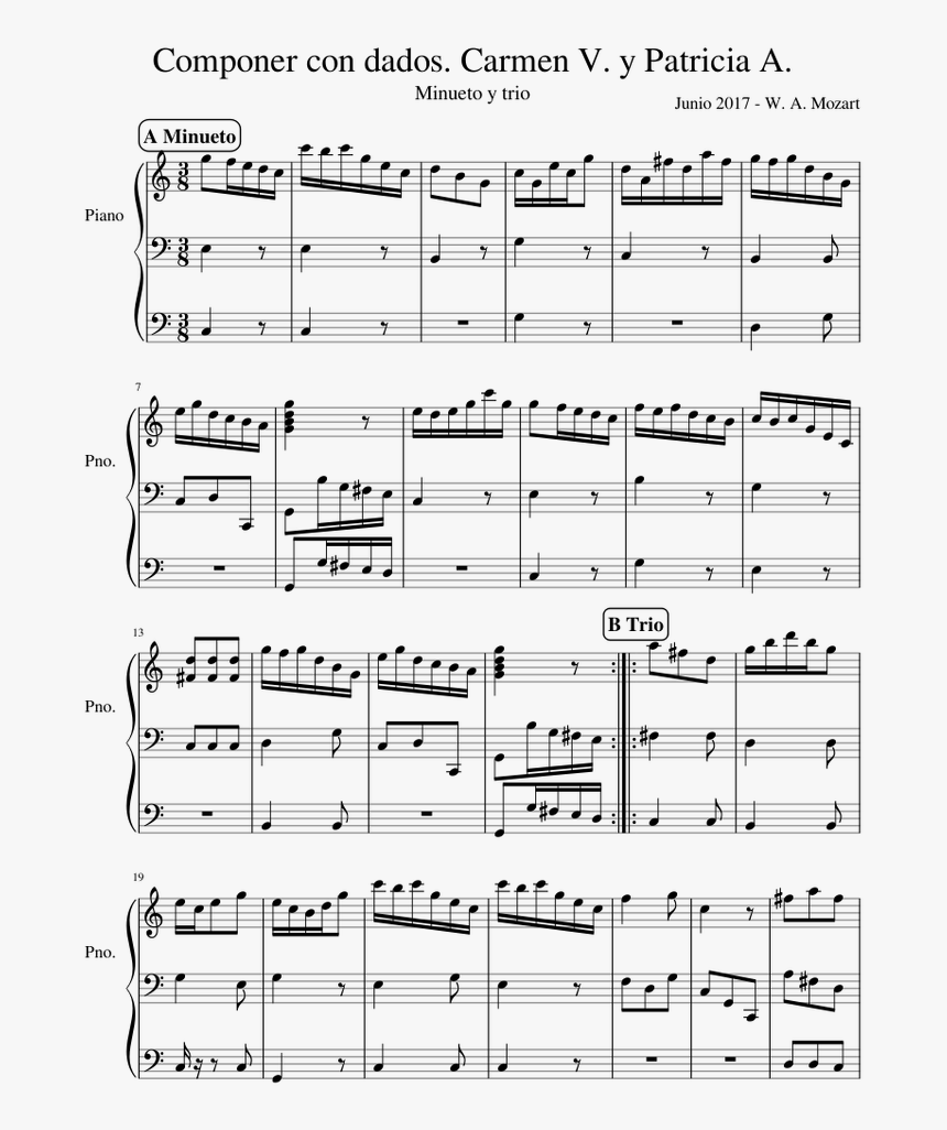 Mozart's Dice Game Sheet Music, HD Png Download, Free Download