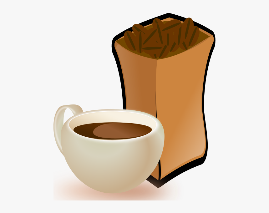 Vector Image Of Beige Cup Of Coffee With Sack Of Coffee - Coffee Beans Clip Art, HD Png Download, Free Download