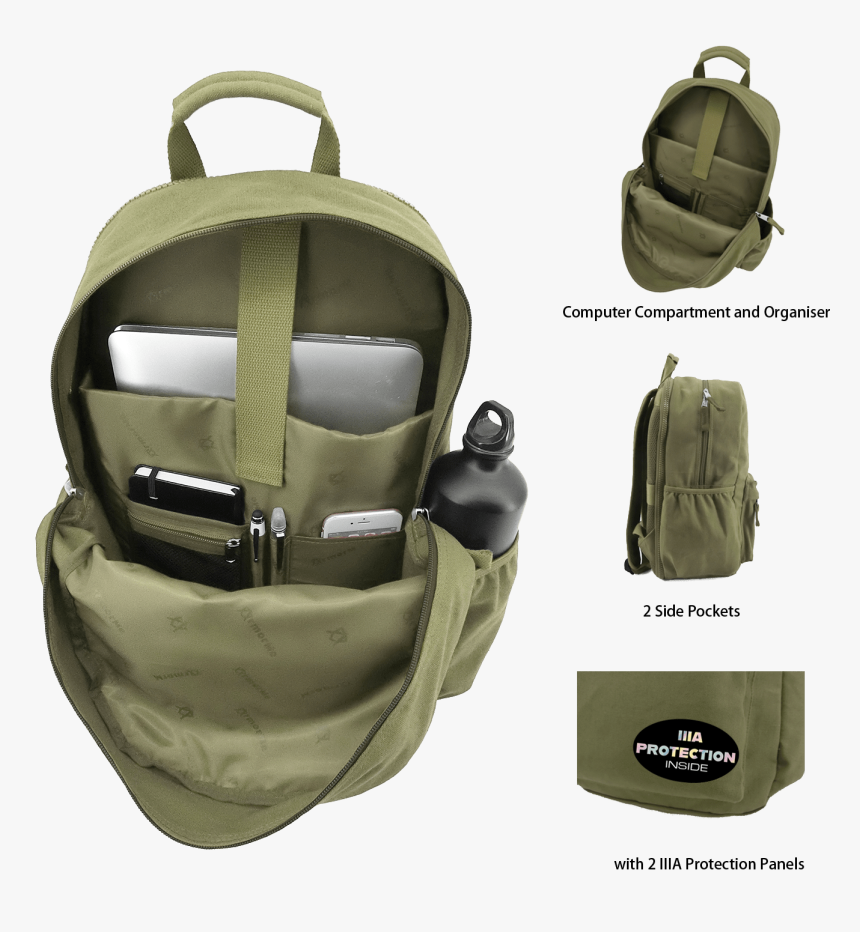 Armorme Double Bullet-resistant Panels Backpack Green - Mochilas Antibalas, HD Png Download, Free Download