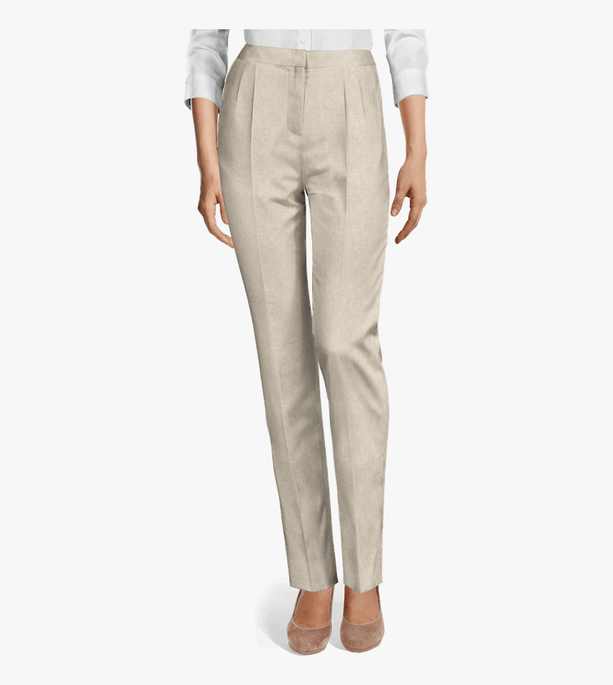 Sand Linen High Waisted Pleated Women Trousers-view - Beige High Waisted Pants, HD Png Download, Free Download