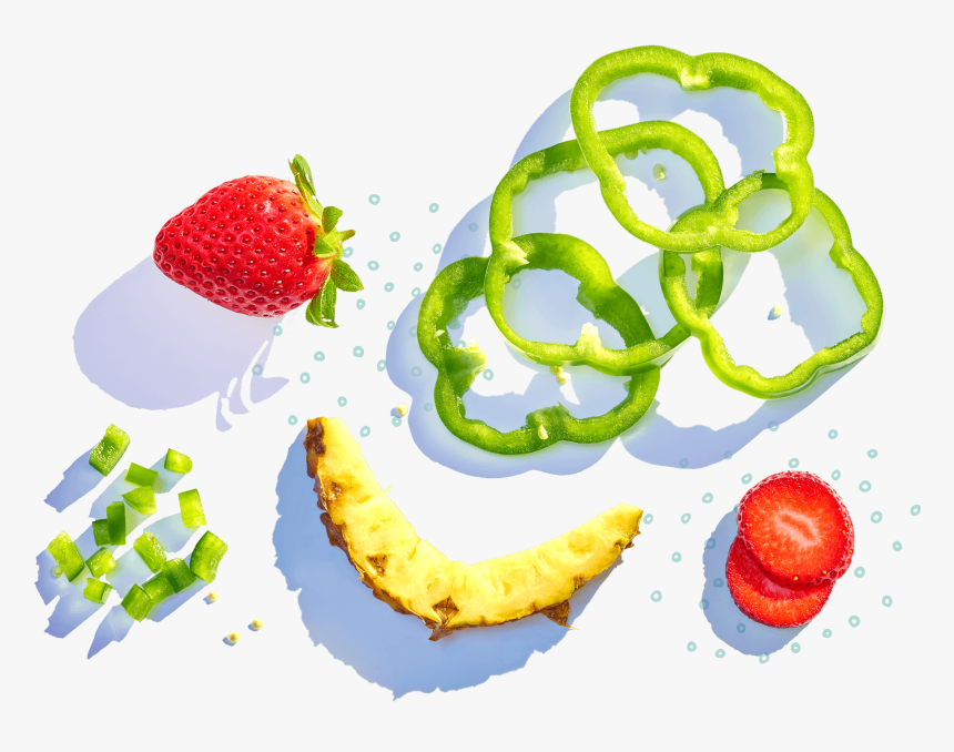 Slices Of Green Peppers, Strawberries, And Pineapple - Strawberry, HD Png Download, Free Download