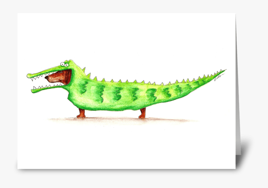 Wiener Dog In Costume Greeting Card - Crocodile, HD Png Download, Free Download