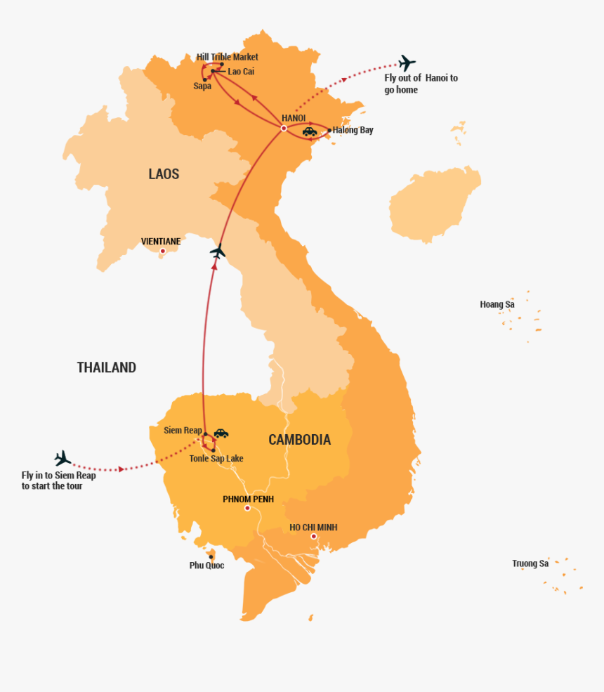 Angkor Wat To North Vietnam - Map Of Vietnam No Background, HD Png Download, Free Download