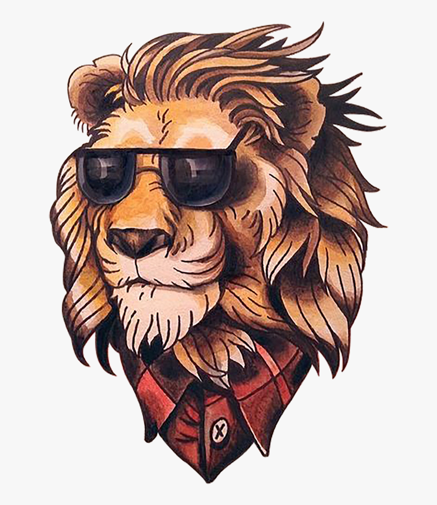 School Old Painted Flash Head Lion Clipart - Old School Tattoo Animal, HD Png Download, Free Download