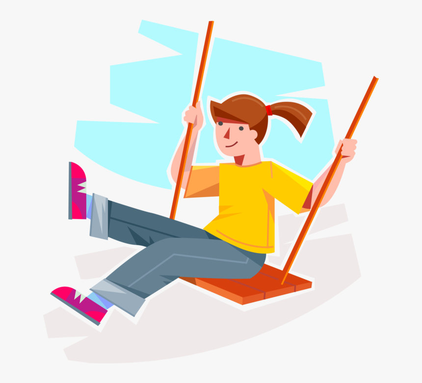 Vector Illustration Of Young Girl Swings On Playground - Illustration, HD Png Download, Free Download