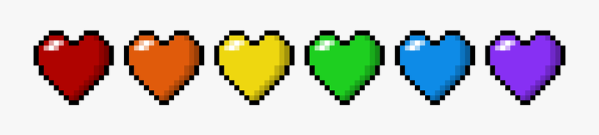 Six Pixel Hearts, Stacked Side By Side, Each Heart - Rainbow Hearts In A Line, HD Png Download, Free Download