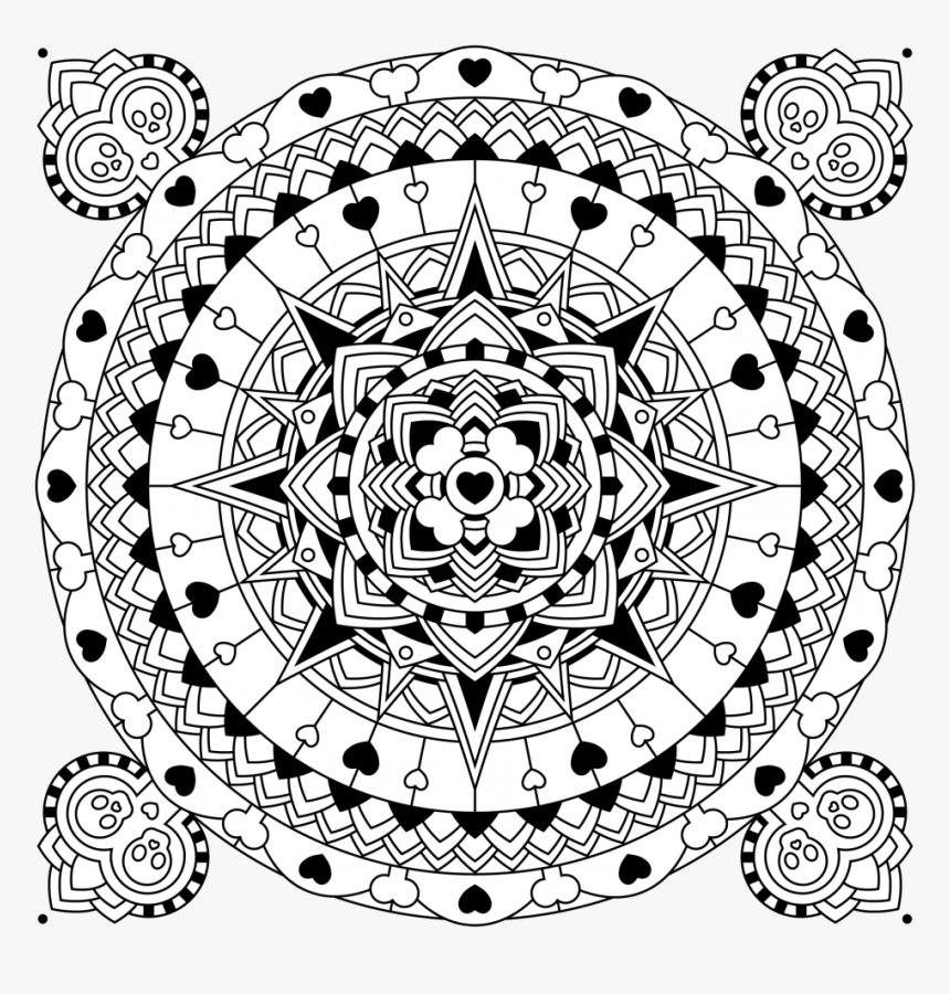 Heart Skull Circle - Mandalas With Hearts And Skulls, HD Png Download, Free Download