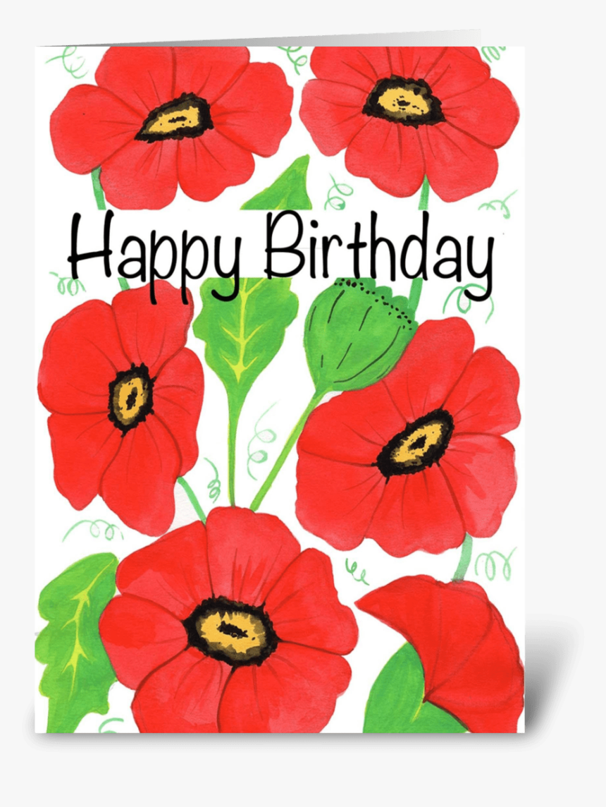 Red Poppy Birthday Greeting Card - Happy Birthday With Red Poppies, HD Png Download, Free Download