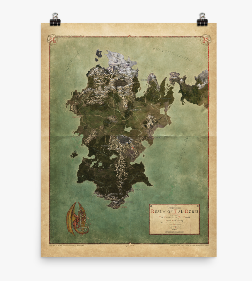 Realm Of Tal"dorei Rolled Poster Map, Parchment Background - Map Of Tal Dorei, HD Png Download, Free Download