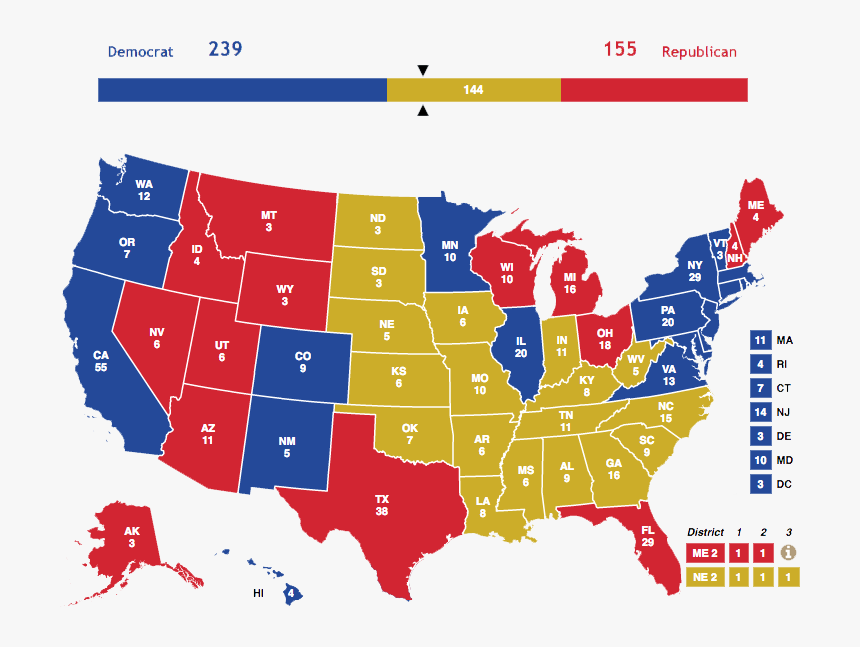 Hypothetical American Presidential Election Map With - Red And Blue State Map 2017, HD Png Download, Free Download