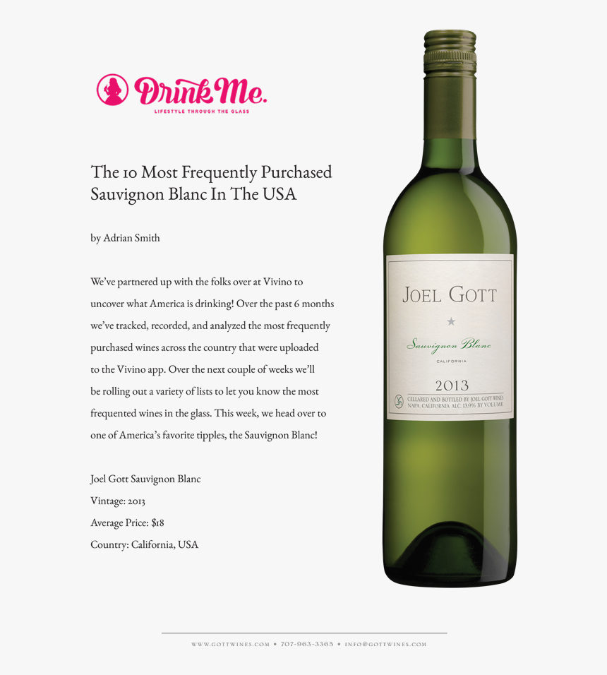 2015 08 11 Drink Me - Joel Gott California Sauvignon Blanc 2011, HD Png Download, Free Download