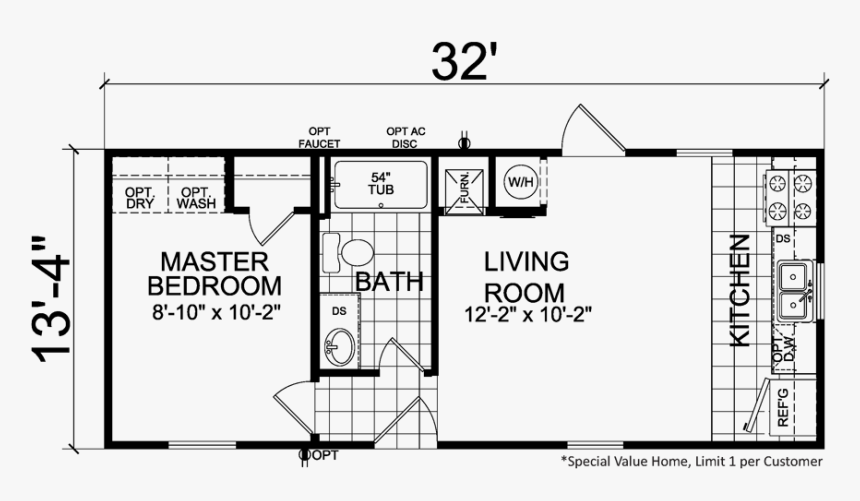 Thrifty - Two Bedroom Single Wide Mobile Home Floor Plans, HD Png