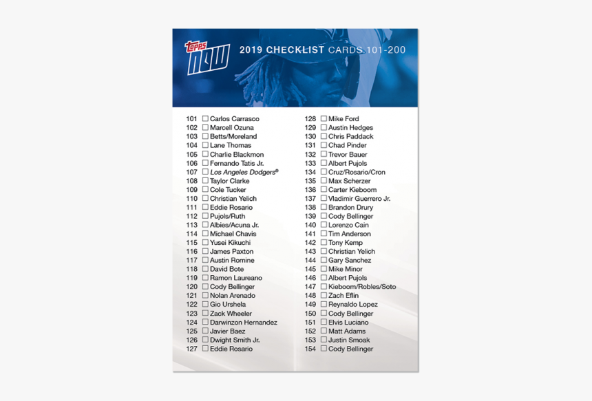 2019 Checklist Cards 101 - Tarpaulin, HD Png Download, Free Download