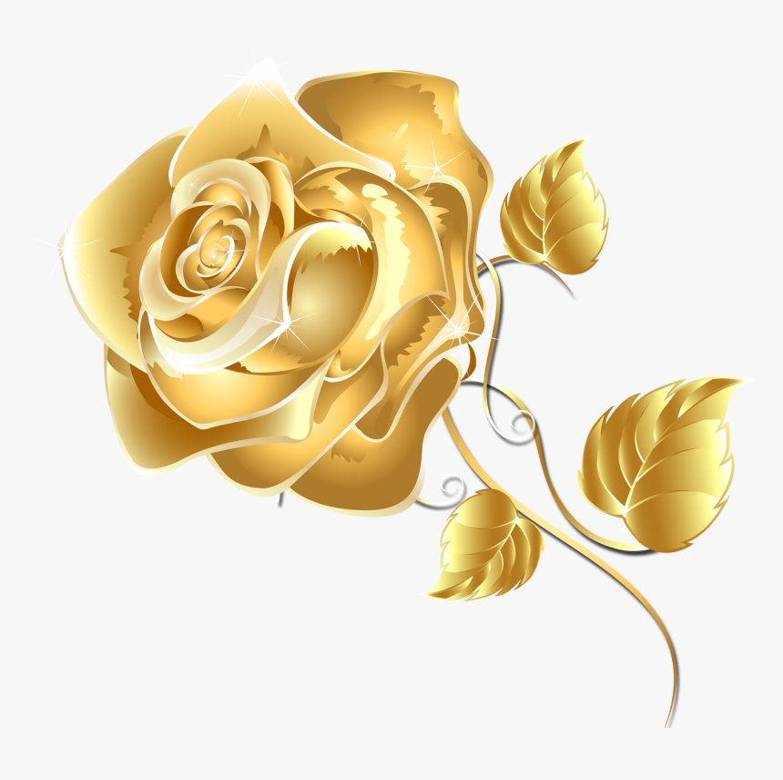 Rose Gold Flower Png Graphic Black And White Stock - Gold Flower Floral Png, Transparent Png, Free Download