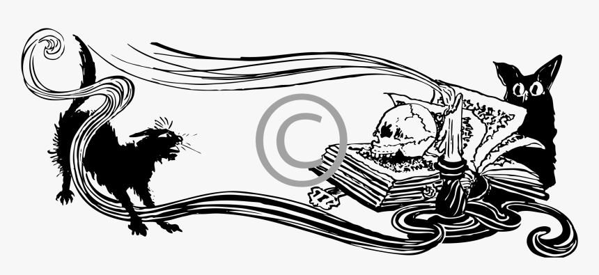 A Spooky Scene With A Cat And Bat, A Skull On An Open - Book Of Shadows Blank Pages, HD Png Download, Free Download