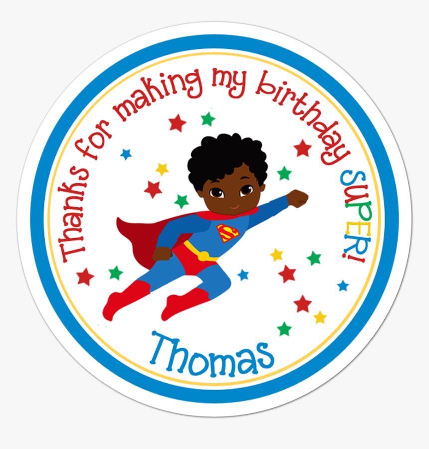 African American Superman Personalized Sticker Birthday - Thank You Label Spiderman, HD Png Download, Free Download