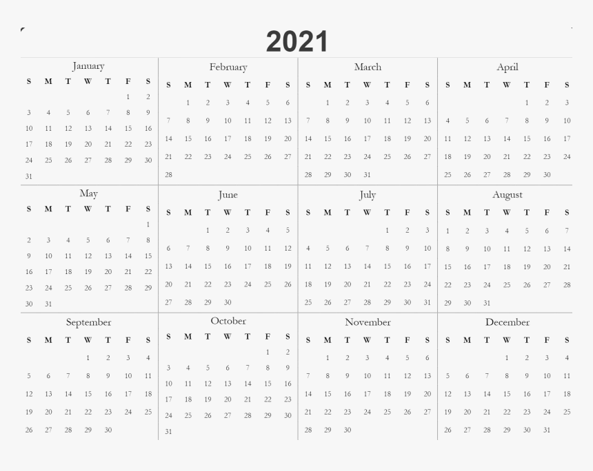 Calendar 2021 Png High Quality Image - 2020 Calendar Yearly Printable ...