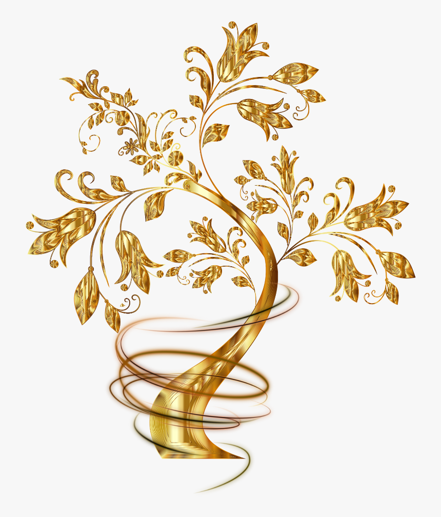 Gold Golden Tree Trees Swirl Swirls Fantasy - Clear Background Gold Tree Png, Transparent Png, Free Download