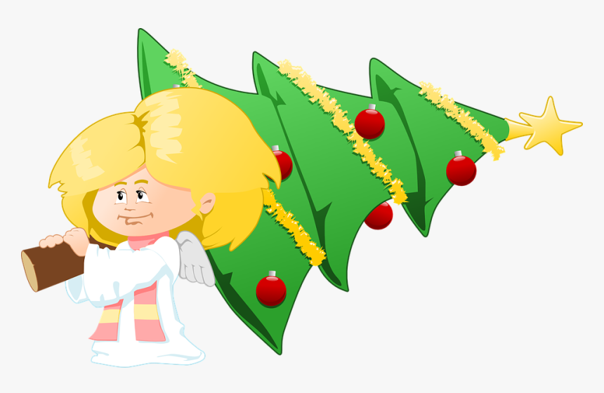 Christmas Free Vector Graphic - Christmas Tree With Angel Cartoon, HD Png Download, Free Download