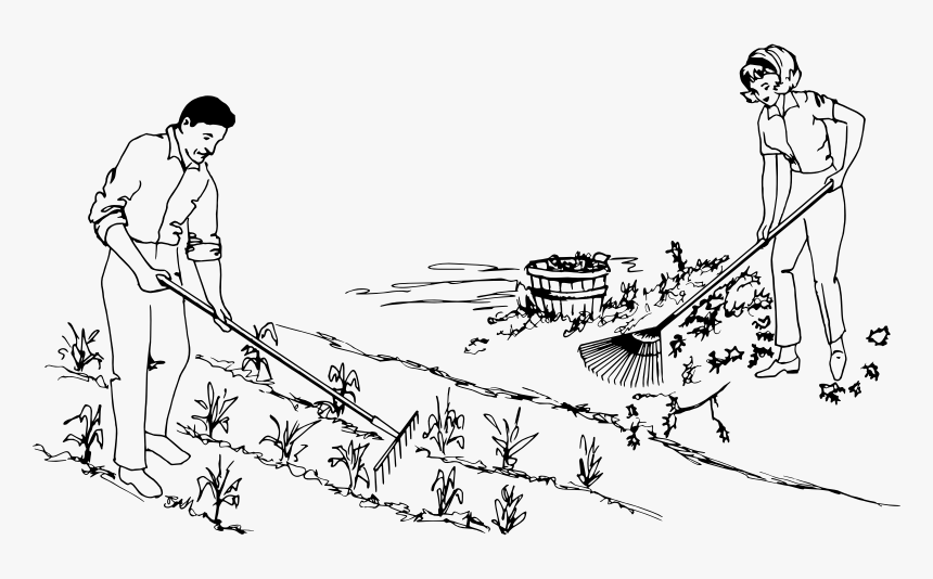 Gardening - Garden With Gardener Drawing, HD Png Download, Free Download