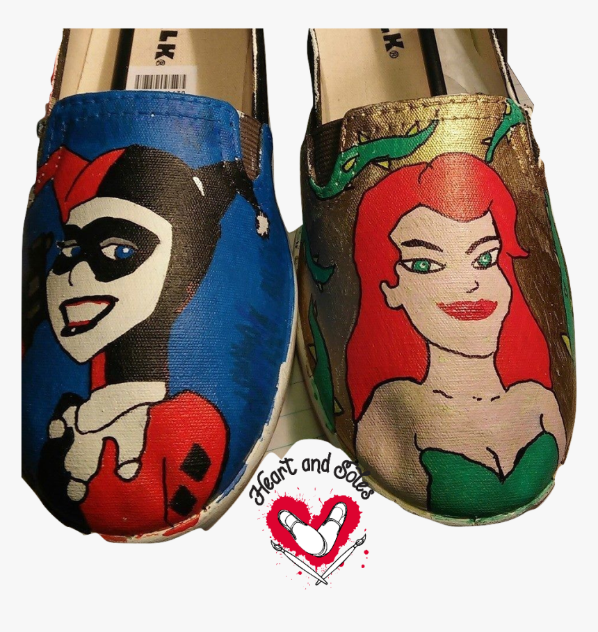 Harley Quinn And Poison Ivy Hand Painted Shoes - Sock, HD Png Download ...
