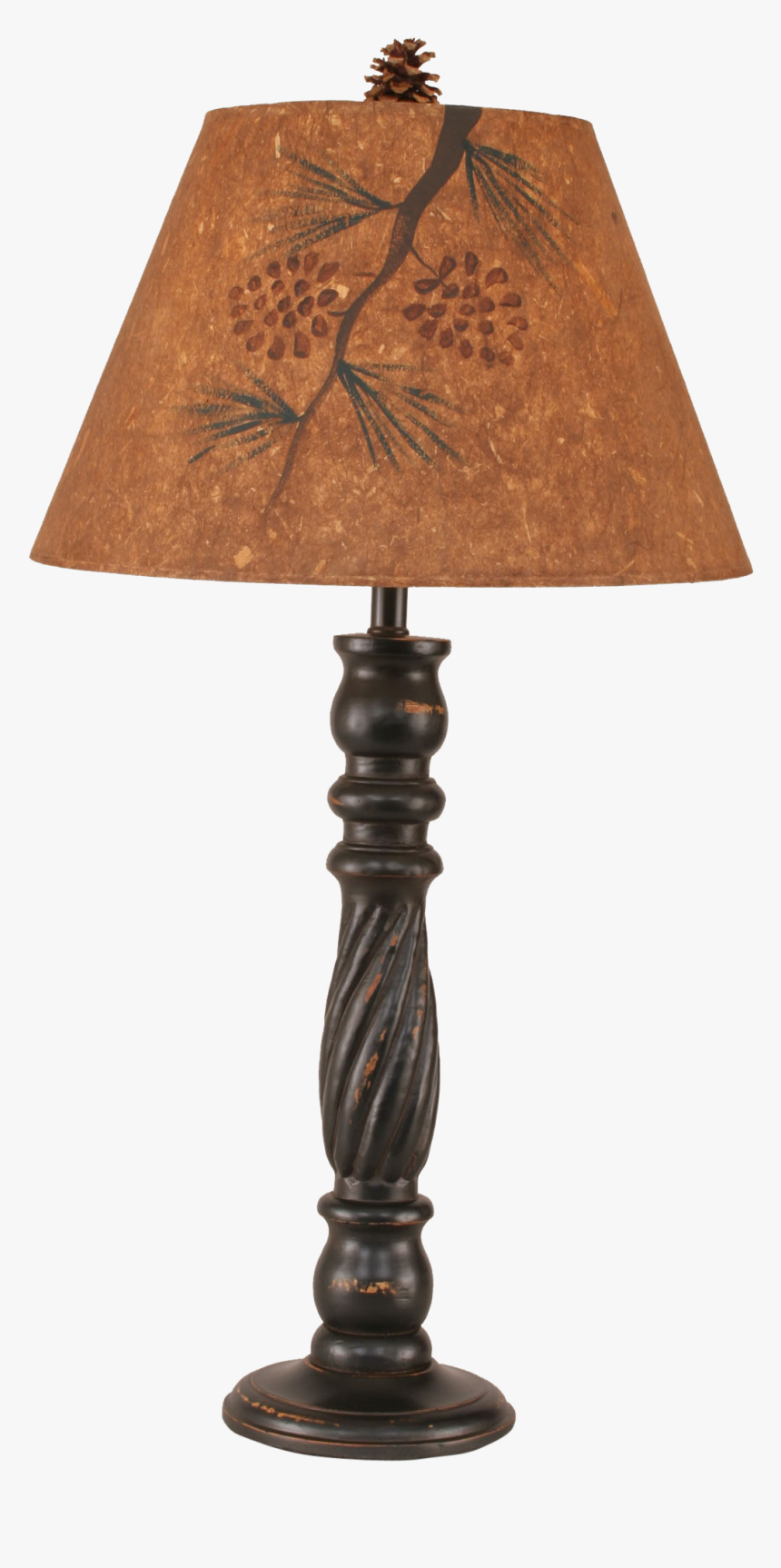 Distressed Black Swirl Table Lamp W/ Pine Branch Shade - Lampshade, HD Png Download, Free Download