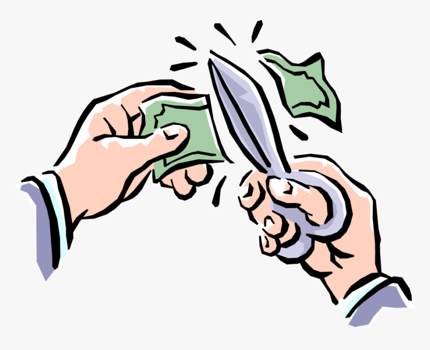 Vector Illustration Of Hands Cutting Dollar Bill Money - Cutting Money Cartoon, HD Png Download, Free Download