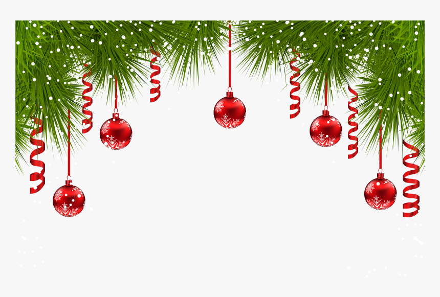 Christmas Pine Decor With Red Ornaments Png Clip Art - Christmas Card Border Png, Transparent Png, Free Download