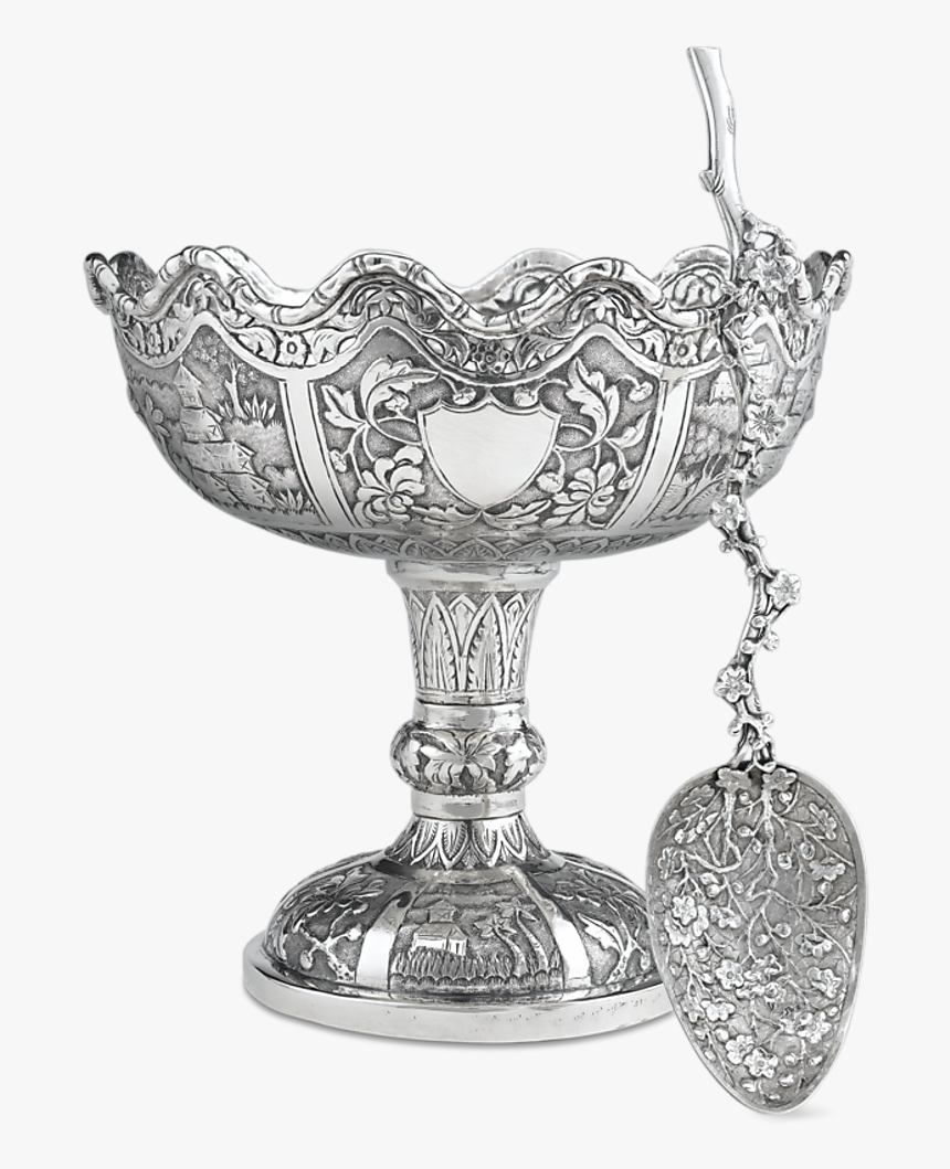 Chinese Export Silver Bowl And Spoon - Champagne Stemware, HD Png Download, Free Download