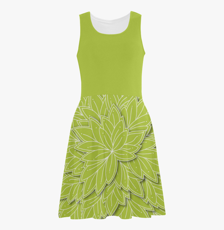 Spring Green Leaf Pattern With Solid Green Top, Atalanta - Day Dress, HD Png Download, Free Download