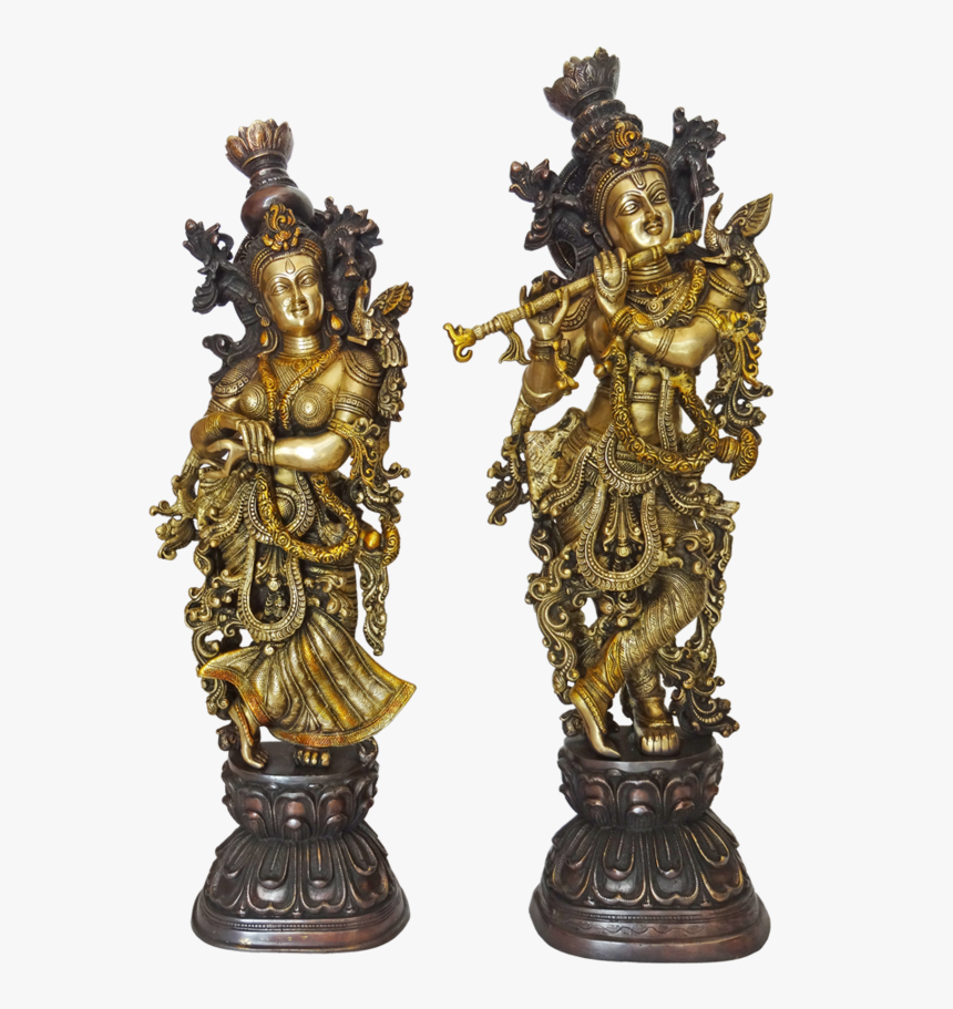 Well Designed Brass Pair Radha Krishna Playing Flute - Bronze Sculpture, HD Png Download, Free Download