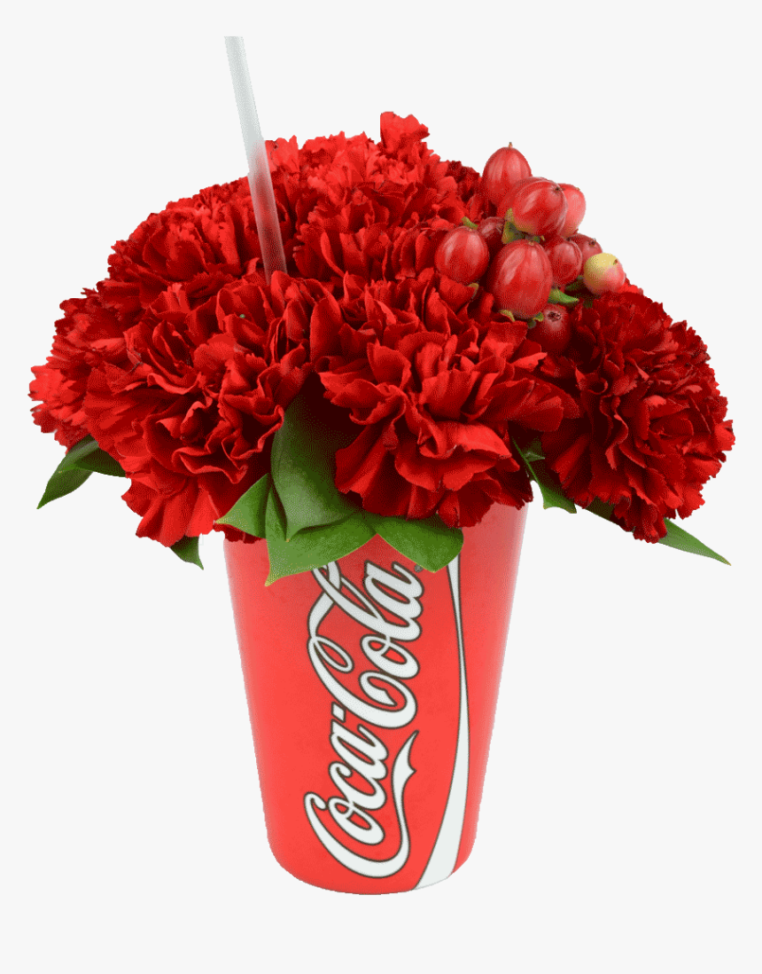 Red Coke Cup With Flowers - Coca Cola, HD Png Download, Free Download