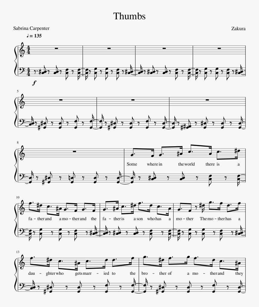 Thumbs Sabrina Carpenter Sheet Music, HD Png Download, Free Download