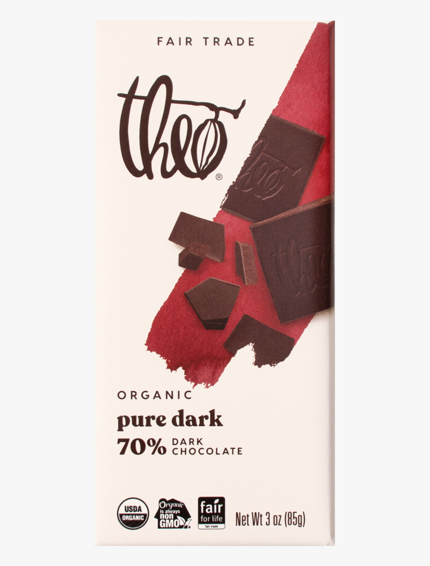 Theo Pure 70% Dark Chocolate Bar, 3 Oz - Theo Chocolate Dark Chocolate Og Ginger 3 Oz, HD Png Download, Free Download