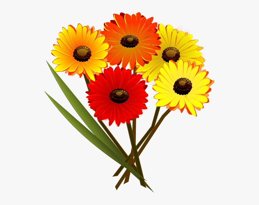 Red Orange Yellow Flowers Svg Clip Arts - Clipart Bunch Of Flowers, HD Png Download, Free Download