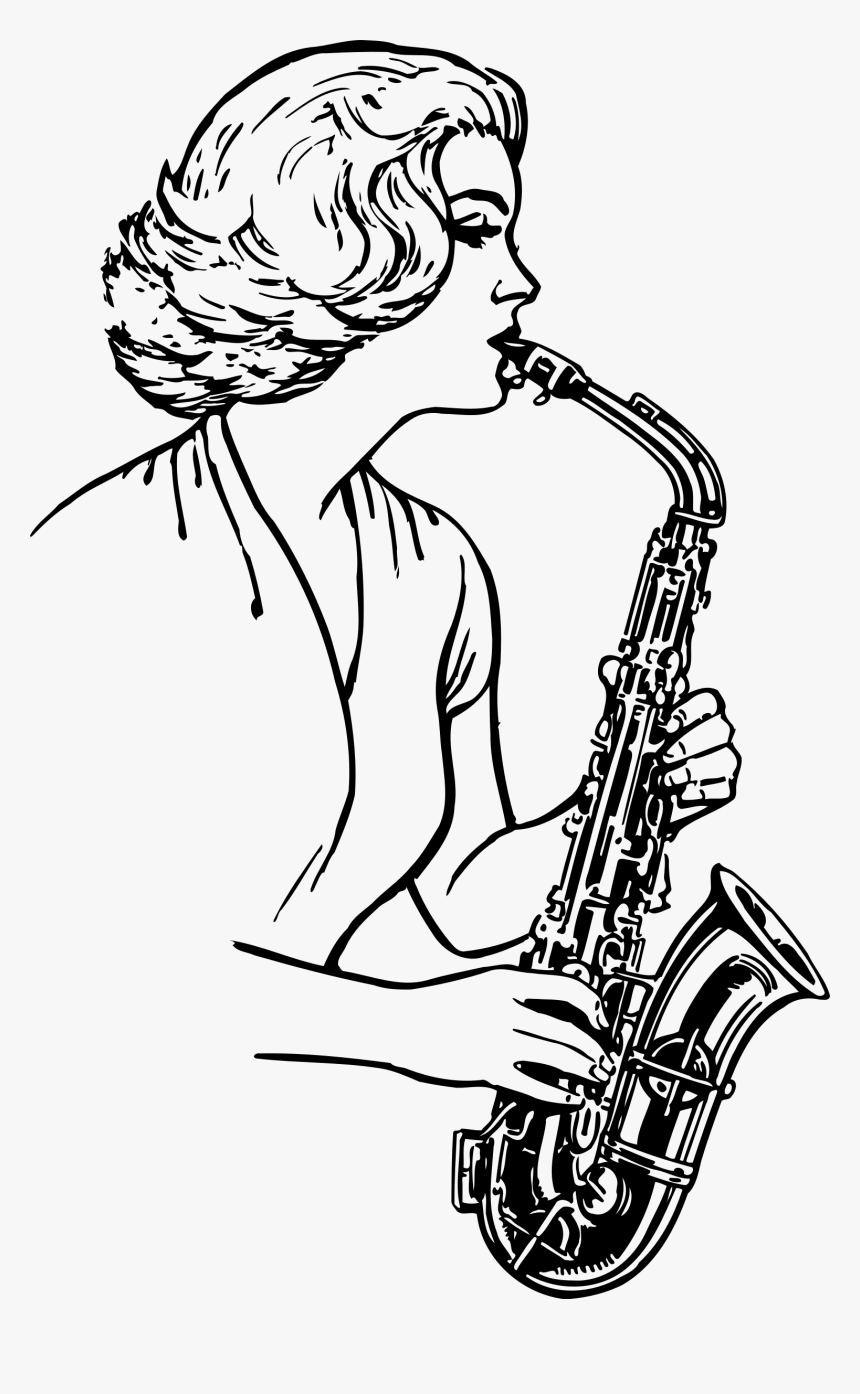 Baritone Saxophone Drawing Musical Instruments Clip - Playing Saxophone Clipart Black And White, HD Png Download, Free Download