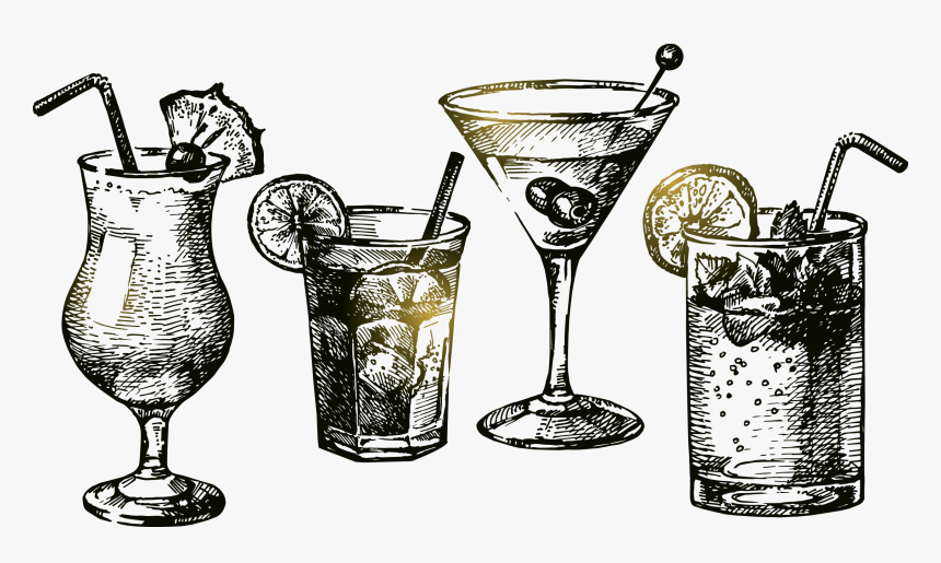 Transparent Martini Glass Png - Hand Drawn Cocktail Vector Png, Png