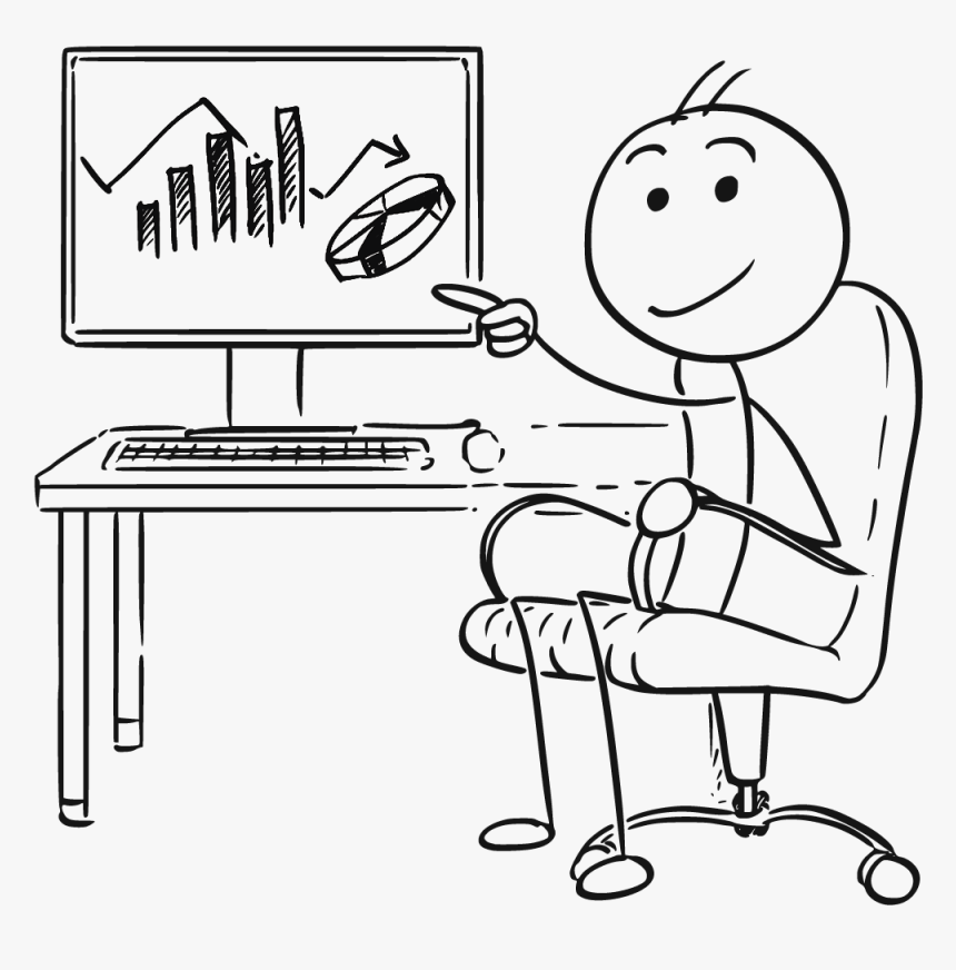 Man Pointing At Screen Charts - Pointing To A Computer Drawing, HD Png Download, Free Download