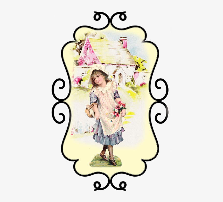 Vintage, Label, Frame, Old, Child, Girl, Home, Farm - Girl, HD Png Download, Free Download