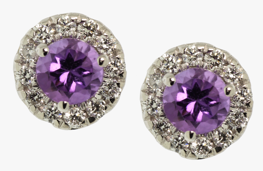 14k White Gold Amethyst & Diamond Stud Earrings - Earrings, HD Png Download, Free Download