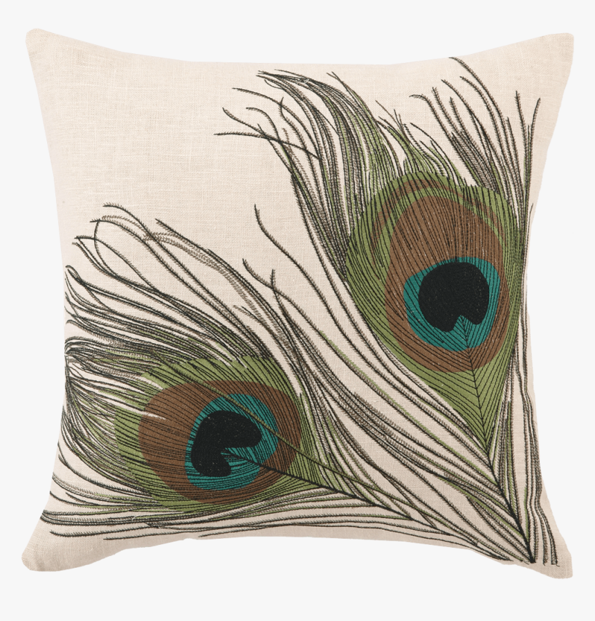 Double Peacock Feather Embroidered Pillow - Feather, HD Png Download, Free Download