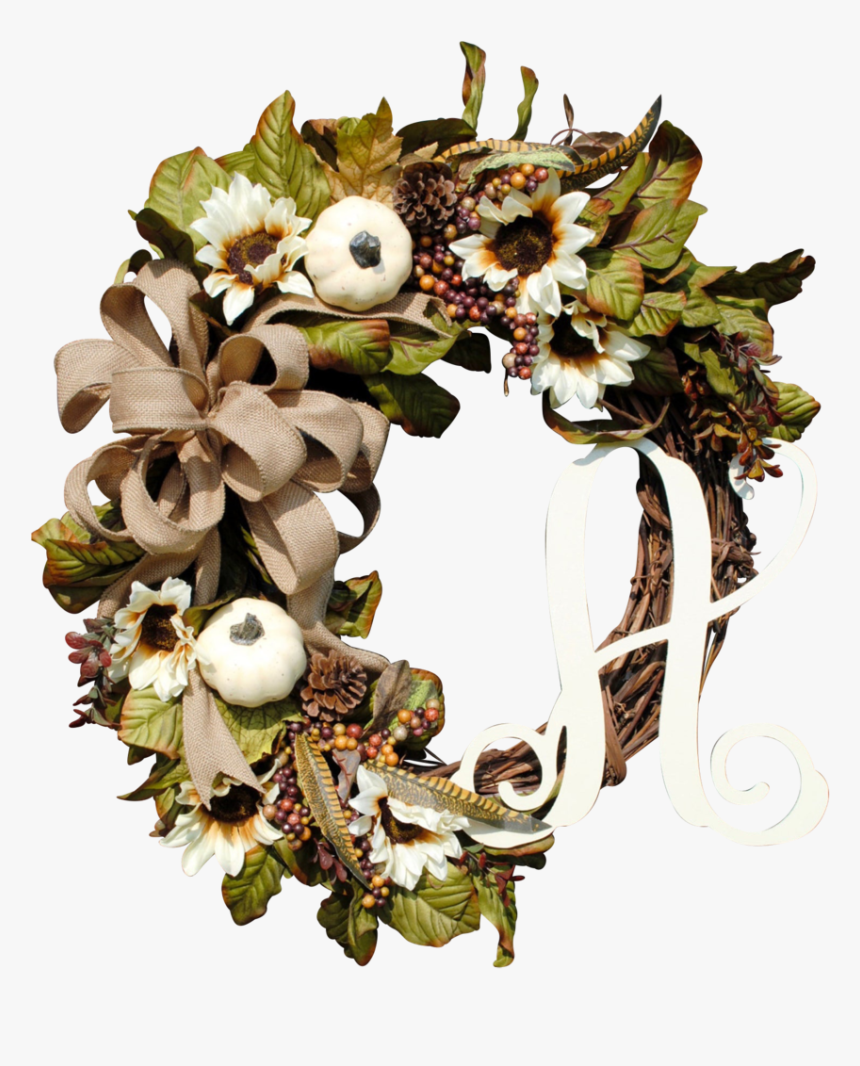 Cream Pumpkins Fall Wreath, HD Png Download, Free Download