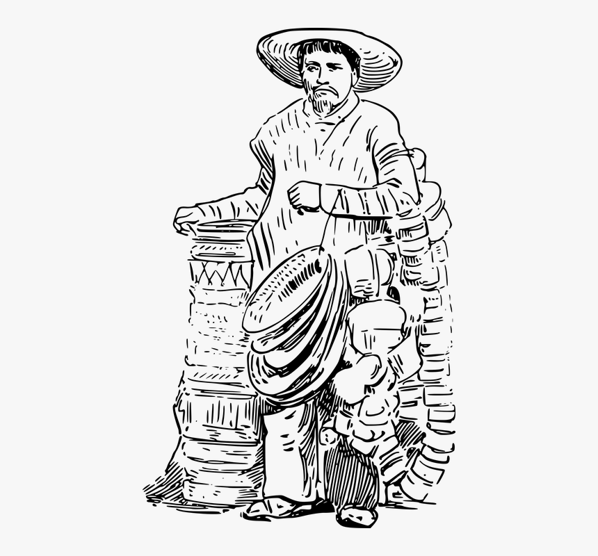 Basket, Man, Mexican, People, Vendor - Vendor Clipart Black And White, HD Png Download, Free Download