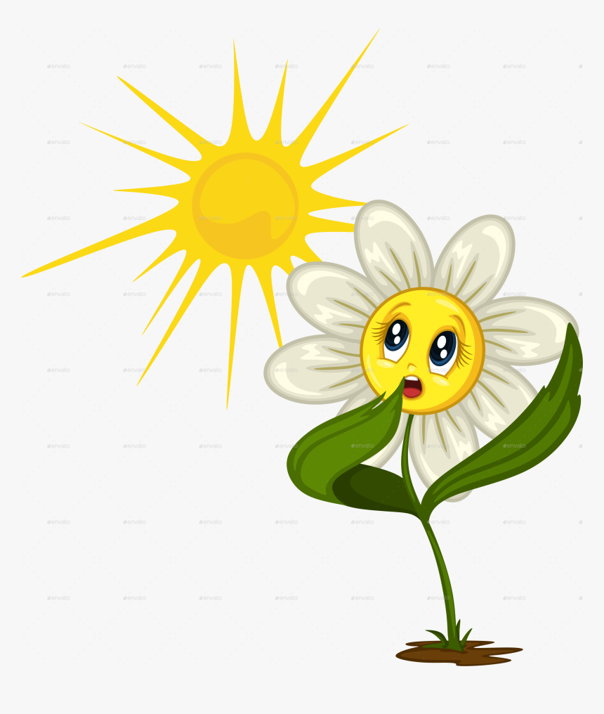 Cartoon Daisy Stickers For Different Situations - Cartoon Plant Waking Up, HD Png Download, Free Download