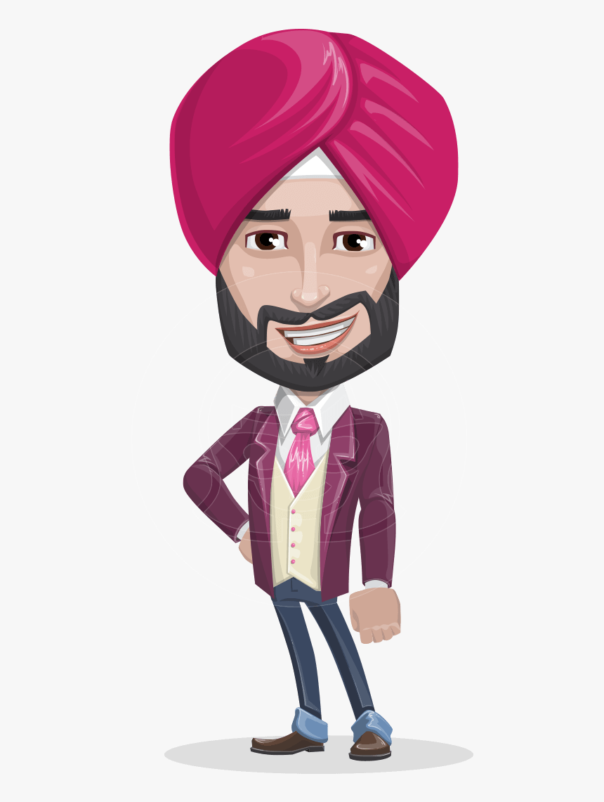 Transparent Sikh Turban Clipart - Sikh Sardar Turban Guy Cartoon