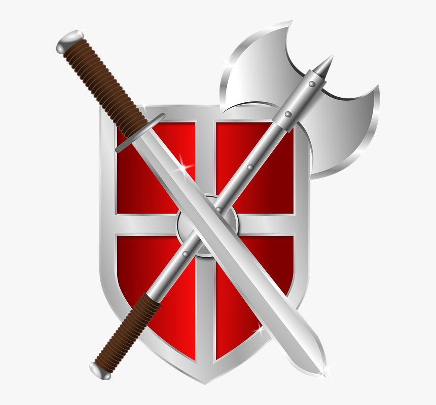 Shield, Axe, Sword, Crest, Armor, Warrior, Symbol - Shield And Sword Clipart, HD Png Download, Free Download