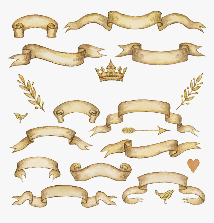 #ribbon #banner #scroll #script #crown #bird #heart, HD Png Download, Free Download